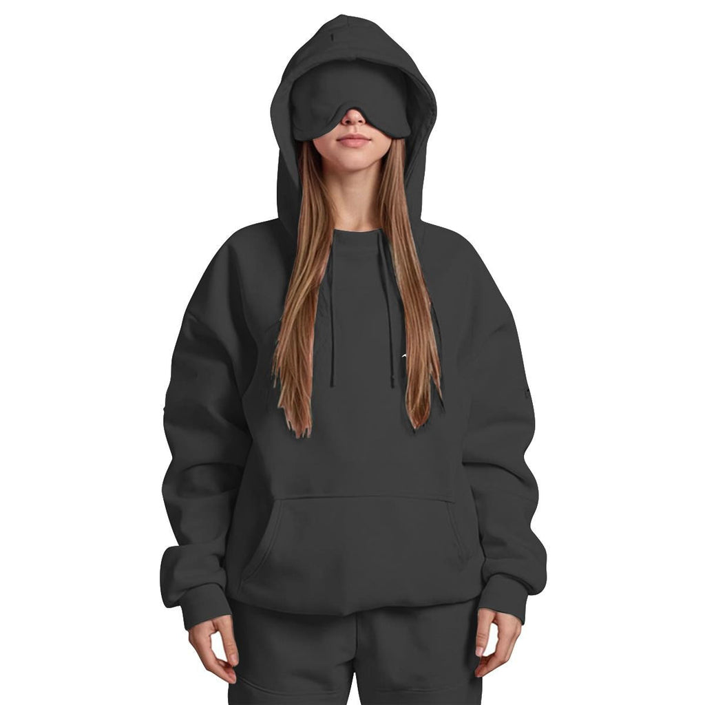 Wave Women’s Travel Nap Hoodie Cozy Pullover Hoodie with Built In Eye Mask & Utility Sleeve Pocket