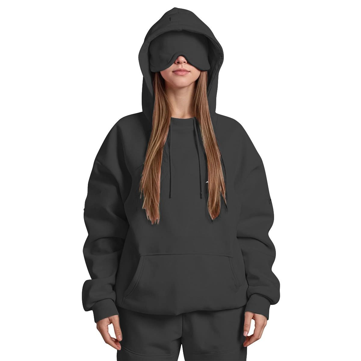 Wave Women’s Travel Nap Hoodie Cozy Pullover Hoodie with Built In Eye Mask & Utility Sleeve Pocket