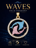 Wave Halo Pendant Necklace – Luxury Crystal Dolphin Ocean Harmony Pendant Jewelry with Gold-Tone Finish