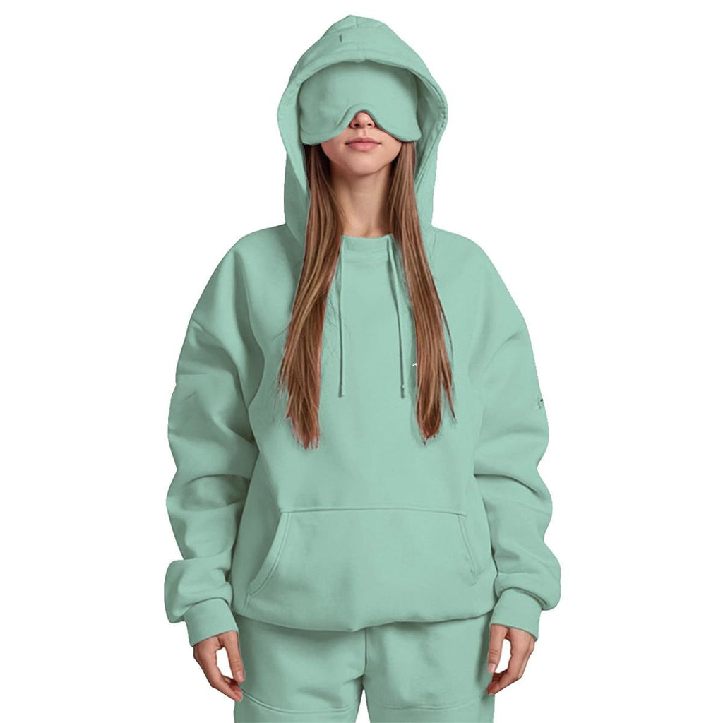 Wave Women’s Travel Nap Hoodie Cozy Pullover Hoodie with Built In Eye Mask & Utility Sleeve Pocket